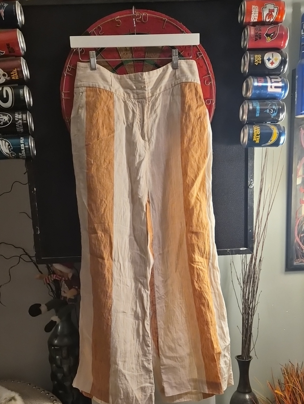Anthropologie Cream Pants with Mustard Vertical Panels - Wide Leg